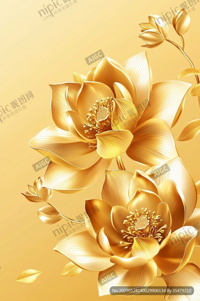 金色莲花绽放华丽图景