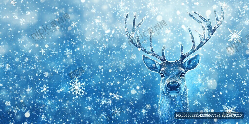 梦幻蓝调雪地中的优雅麋鹿