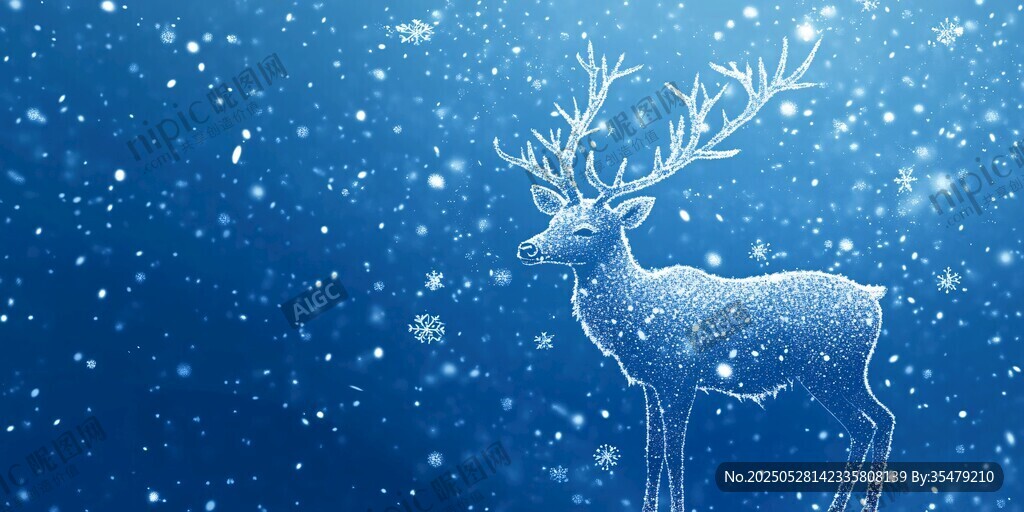 梦幻蓝雪境中的晶莹驯鹿