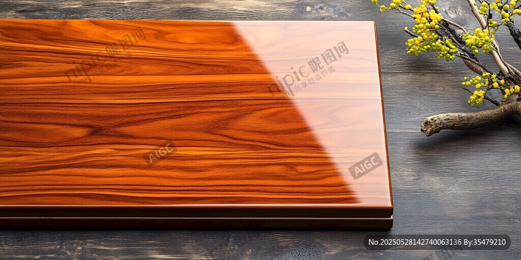 精美木纹板材与花枝点缀