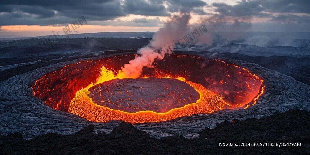 壮观火山口的炽热喷发景象