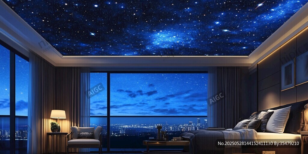 梦幻星空卧室 城市夜景相伴