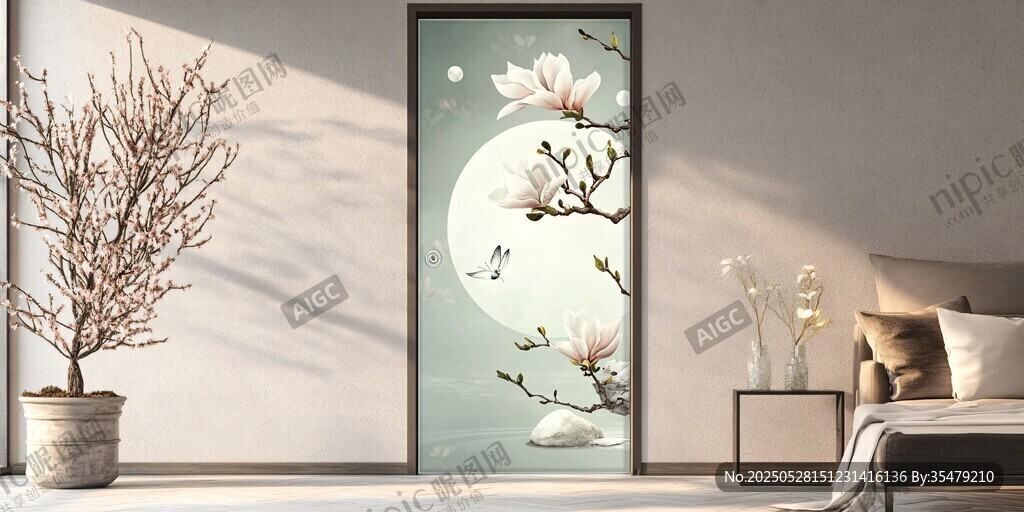 中式玉兰壁画装饰室内空间