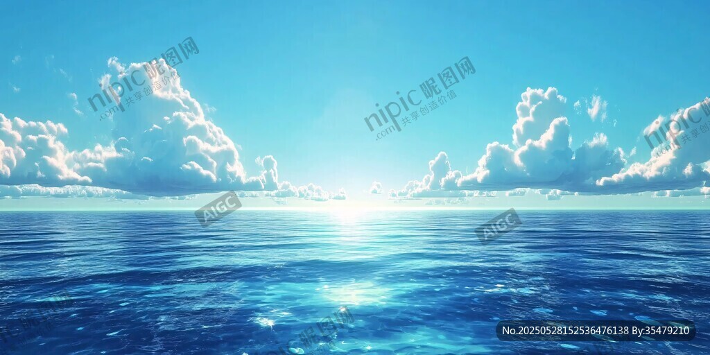 蓝天碧海的静谧海上风光