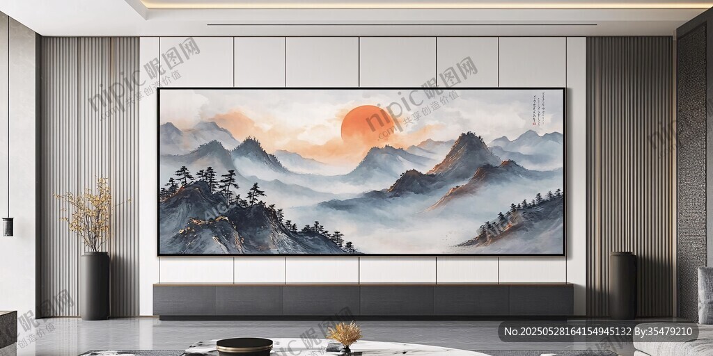 中式客厅山水挂画意境美