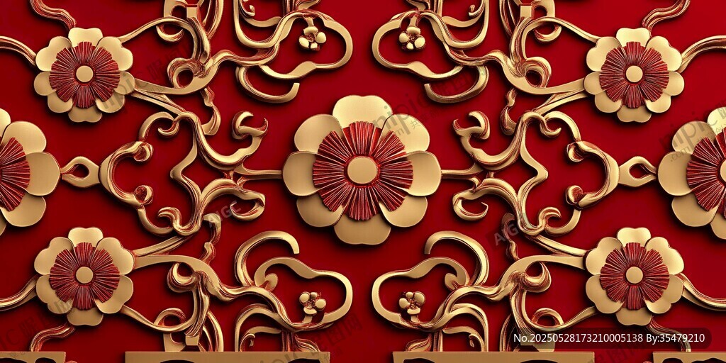 中式金红雕花装饰背景