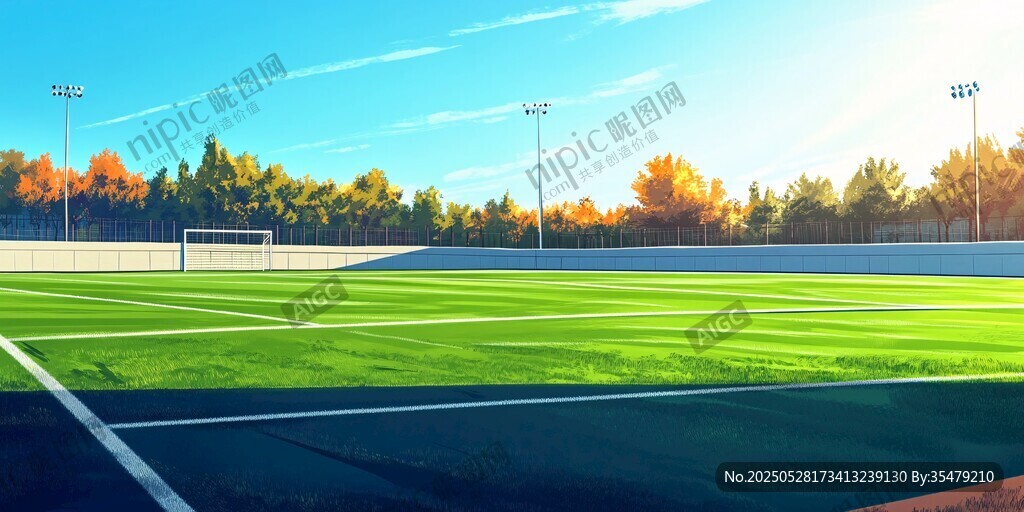 秋日阳光照耀下的绿茵球场