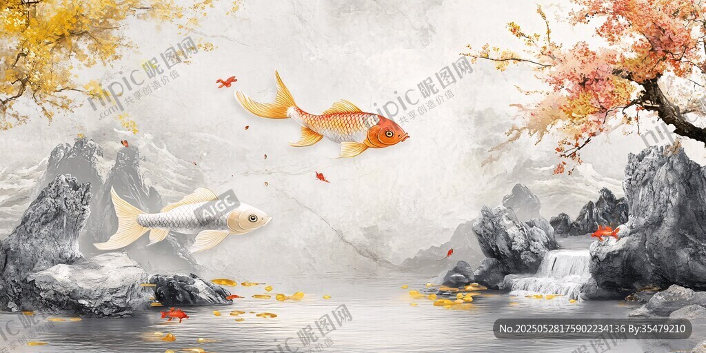 秋景中双鲤嬉戏图