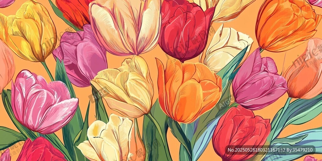 缤纷郁金香花卉插画