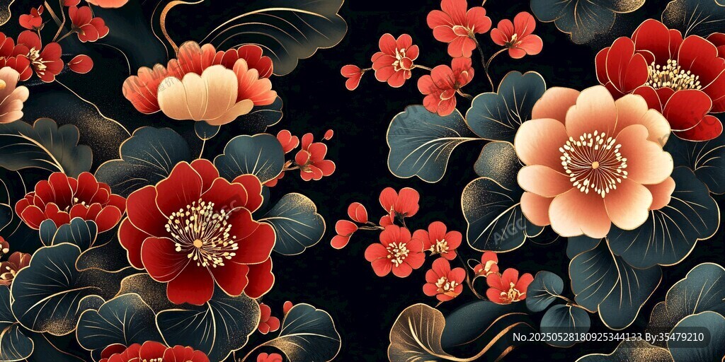 中式繁花锦簇花卉图案