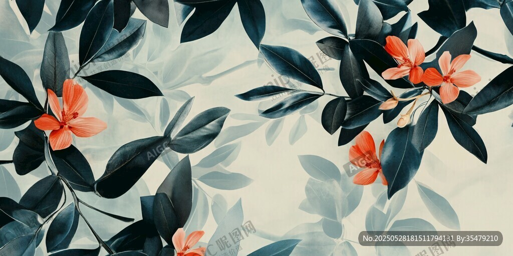 水墨花卉图 花叶展风姿