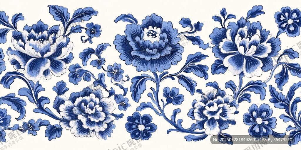 青花瓷花卉图案精美纹饰