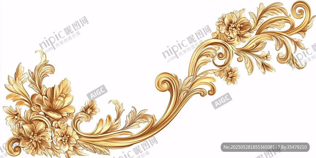 金色华丽花卉卷草装饰图案