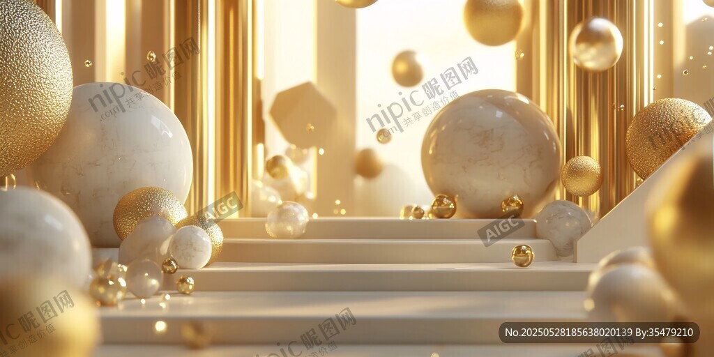 梦幻金色球体环绕的阶梯
