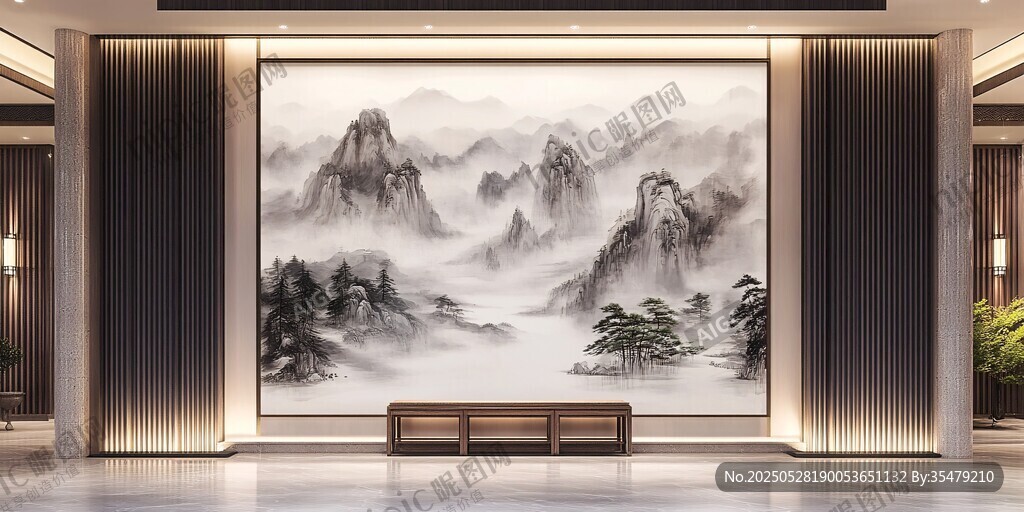 中式山水壁画的雅致空间