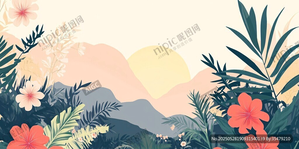 热带风光花卉与远山美景