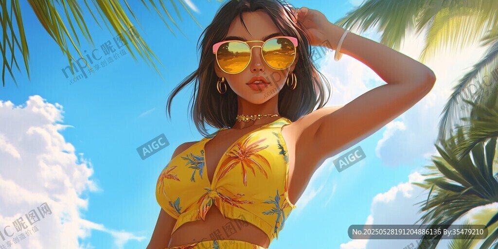 夏日海滩时尚活力美少女