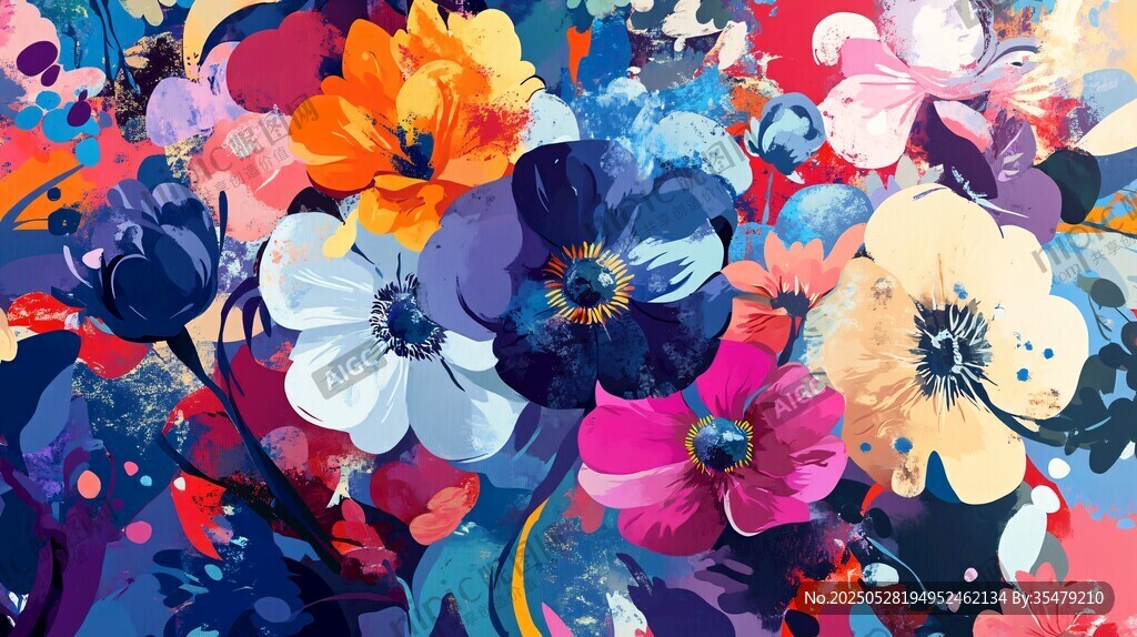 缤纷花卉艺术插画