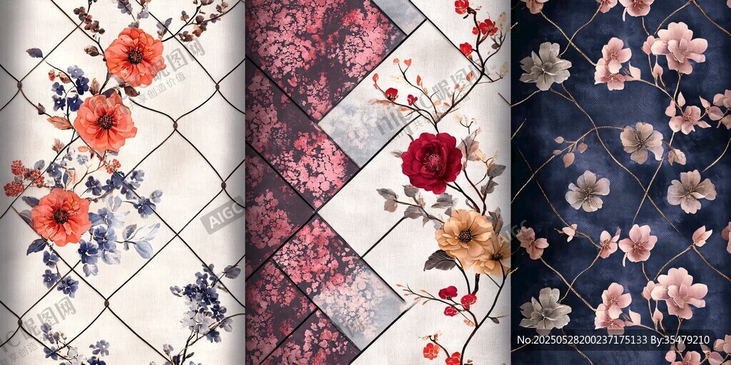 多彩花卉图案布料展示