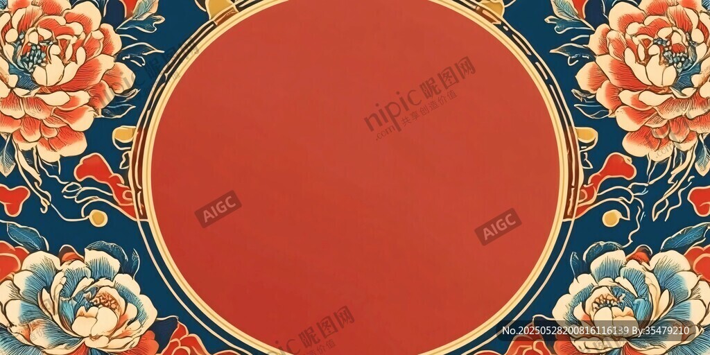 中式花卉圆形边框图案