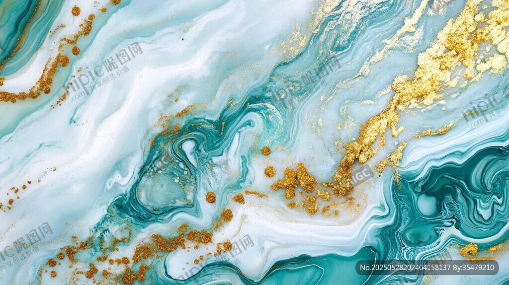 蓝绿金流体艺术纹理图案