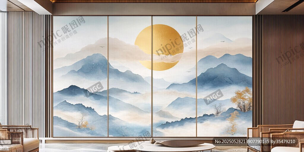 中式山水背景墙 雅致空间