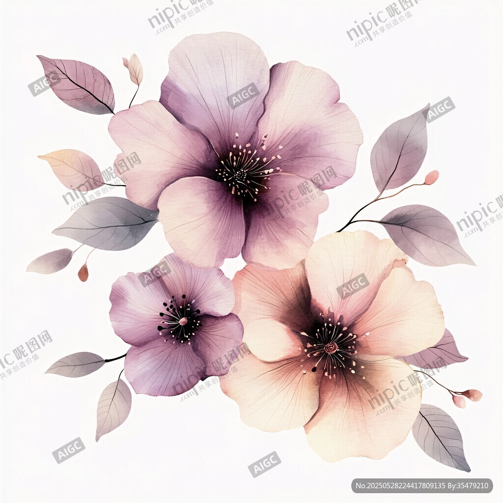 梦幻淡彩花卉插画