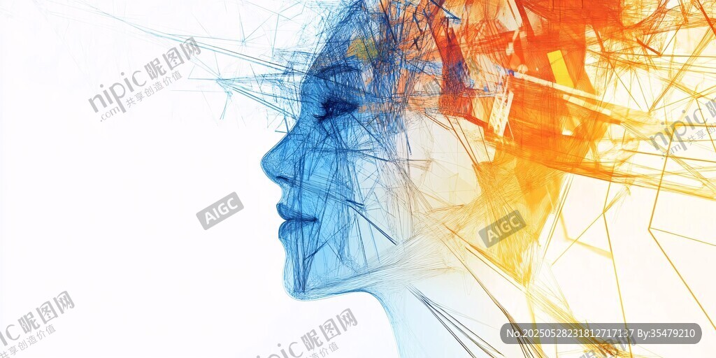 科技感人脑轮廓抽象图像