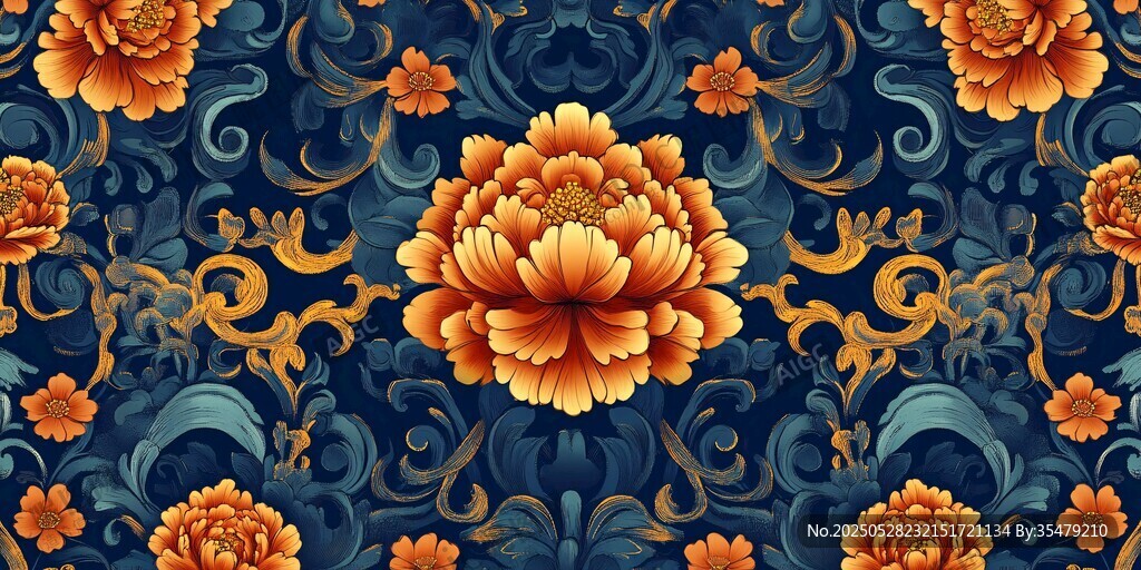 中式牡丹花纹华丽图案