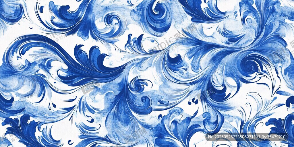 蓝白梦幻漩涡花纹图案