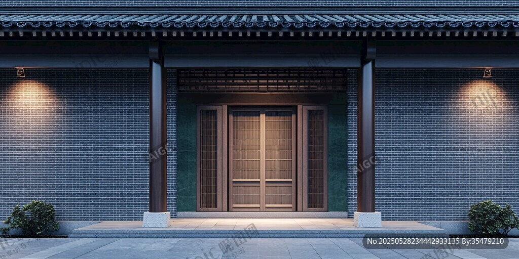 中式典雅建筑入户门景观