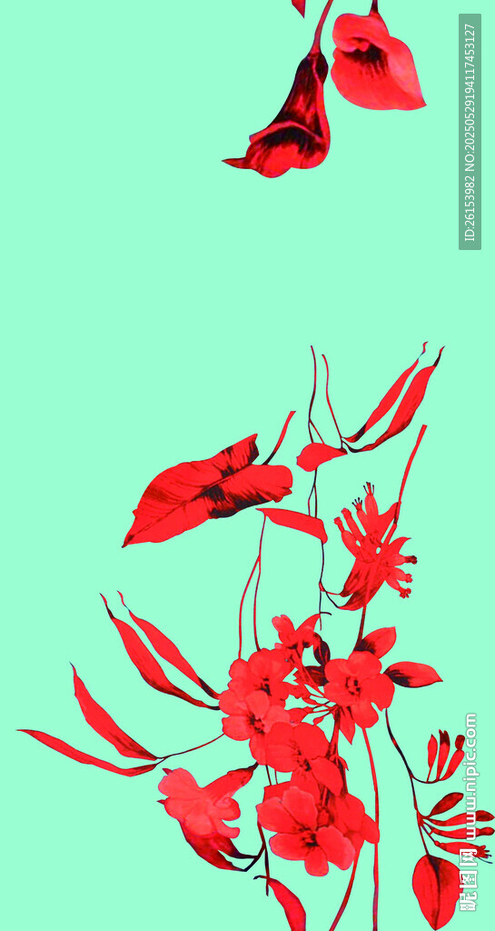 蓝底手绘花
