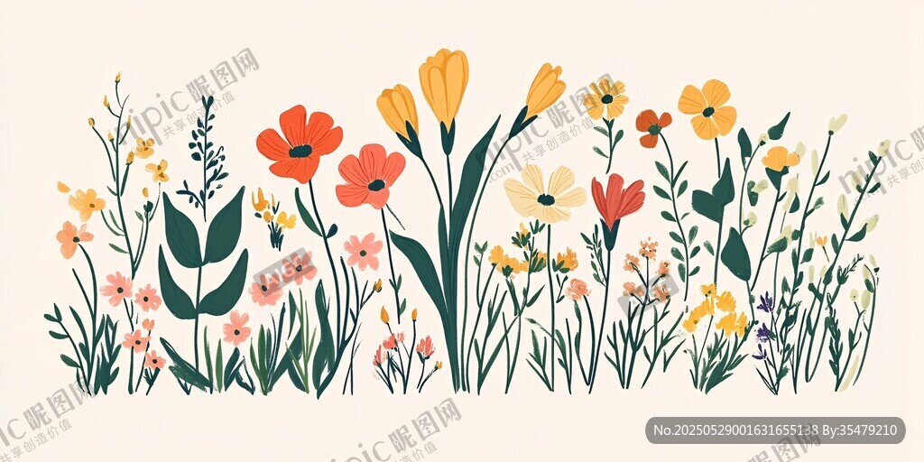 缤纷花卉边框插画