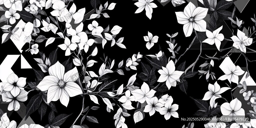 黑白花卉图案背景纹理