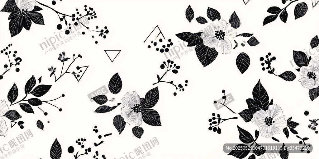 黑白花卉几何图案背景