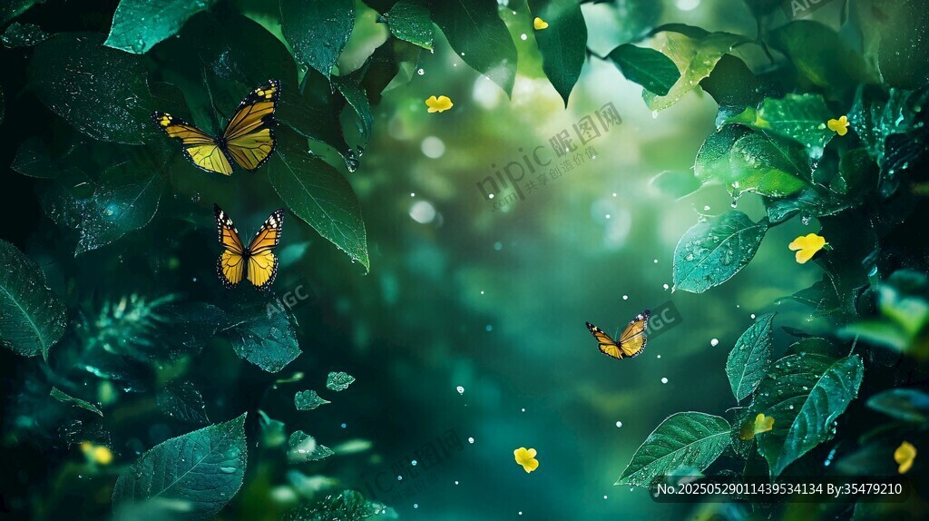 梦幻绿叶间的蝶舞精灵