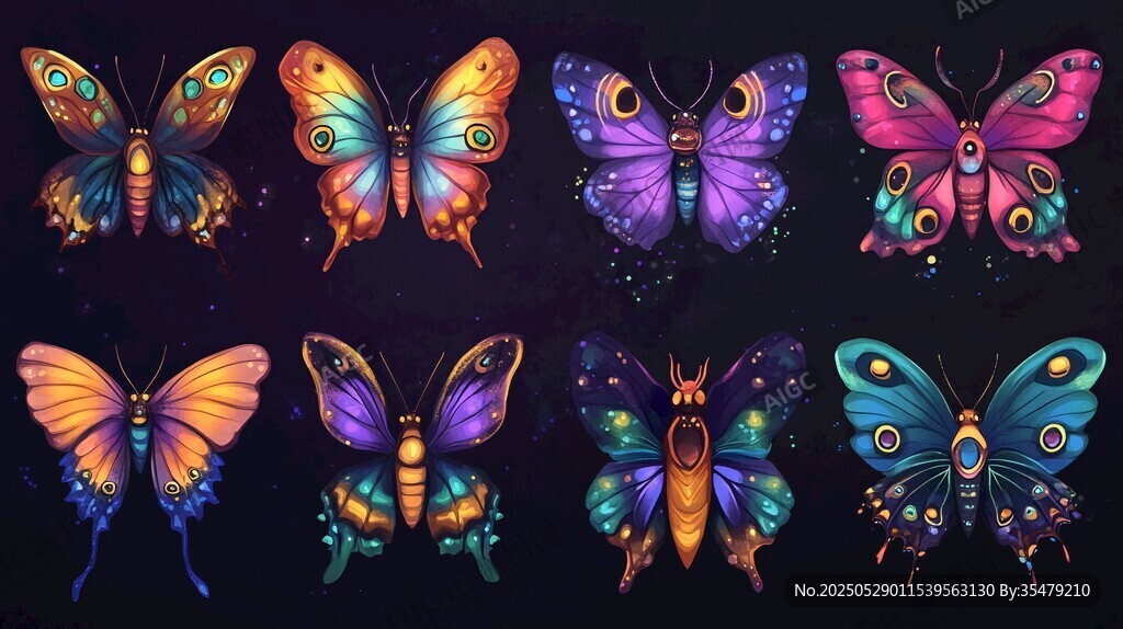 多彩梦幻蝴蝶插画艺术