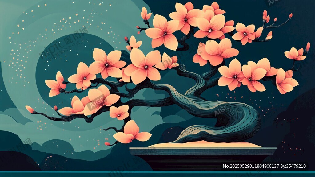 月夜下的唯美玉兰花盆景