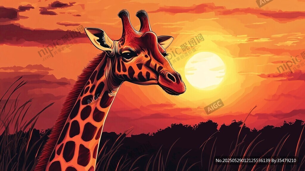夕阳下的长颈鹿