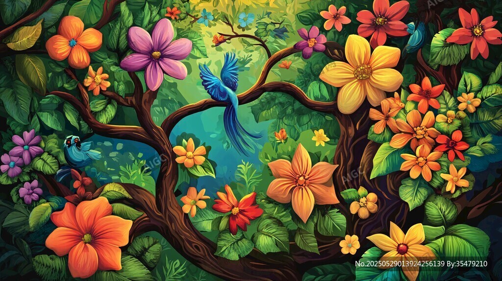 奇幻丛林中的花鸟世界