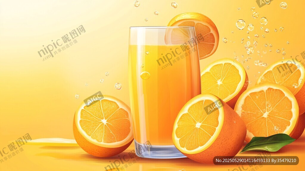 一杯鲜橙汁与多汁橙子
