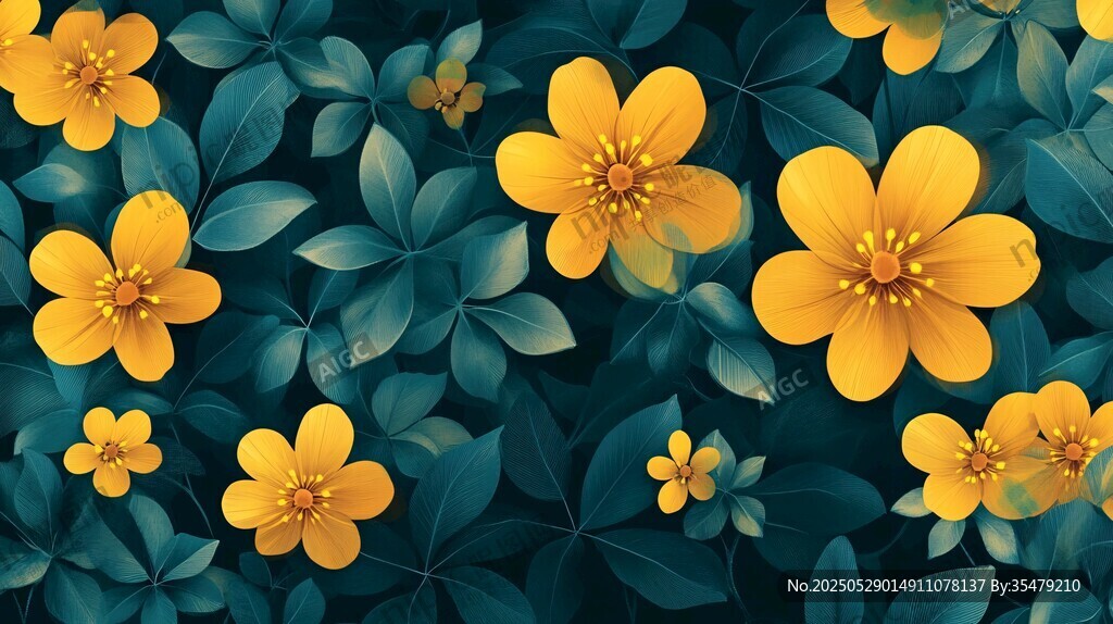黄色小花绿叶背景图案