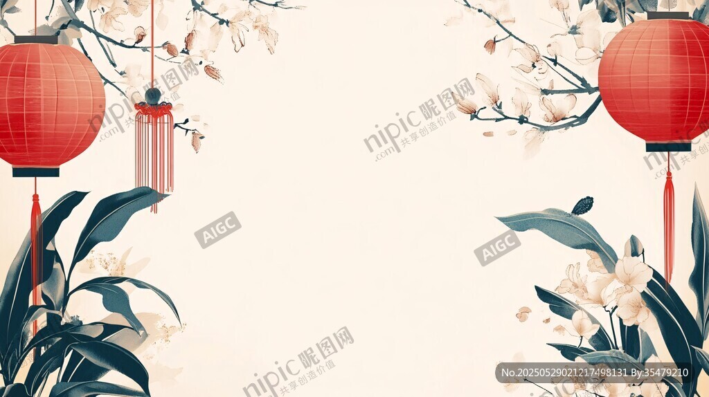 中式灯笼花卉喜庆背景图