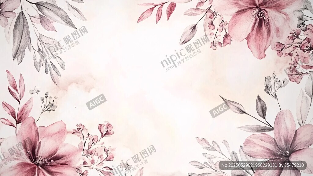 粉色花卉水彩边框背景图