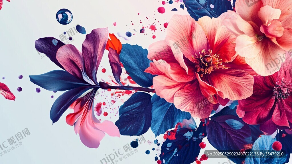 绚丽花卉水彩艺术插画