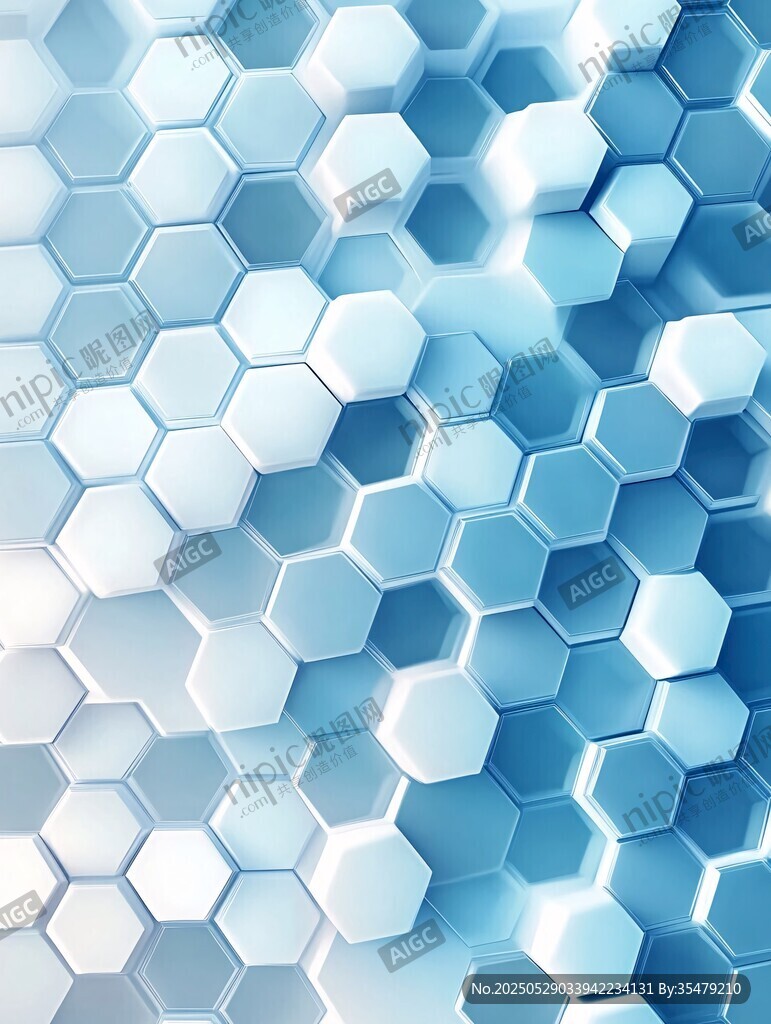 蓝色六边形立体科技背景图