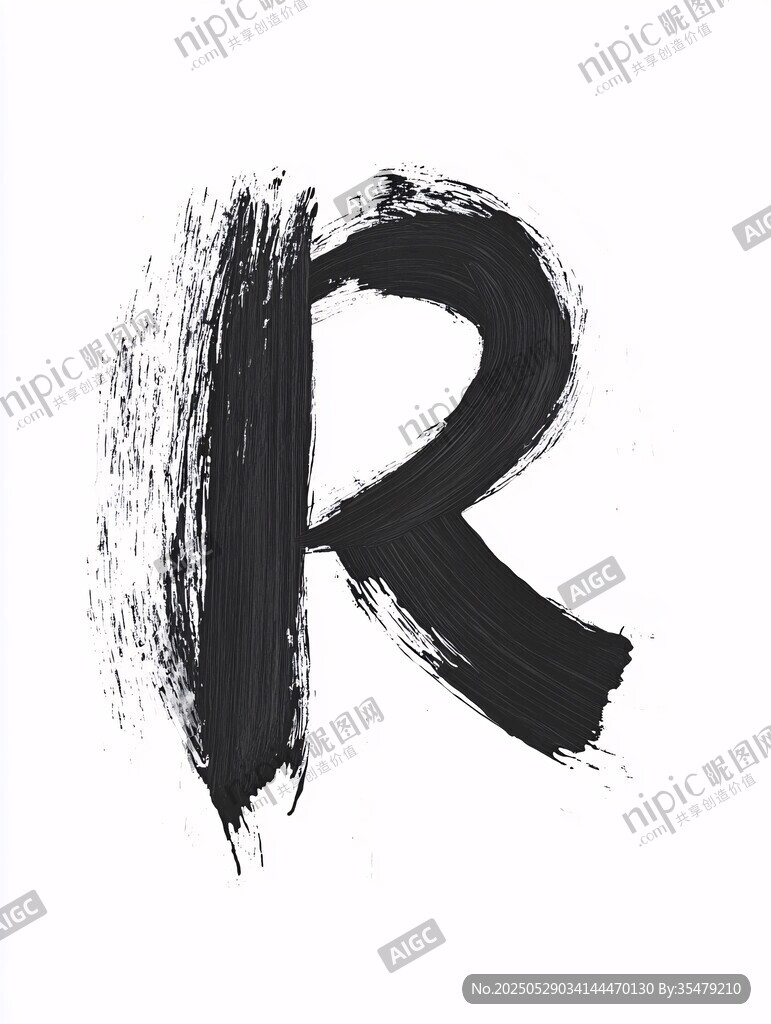 水墨笔触R字母艺术效果