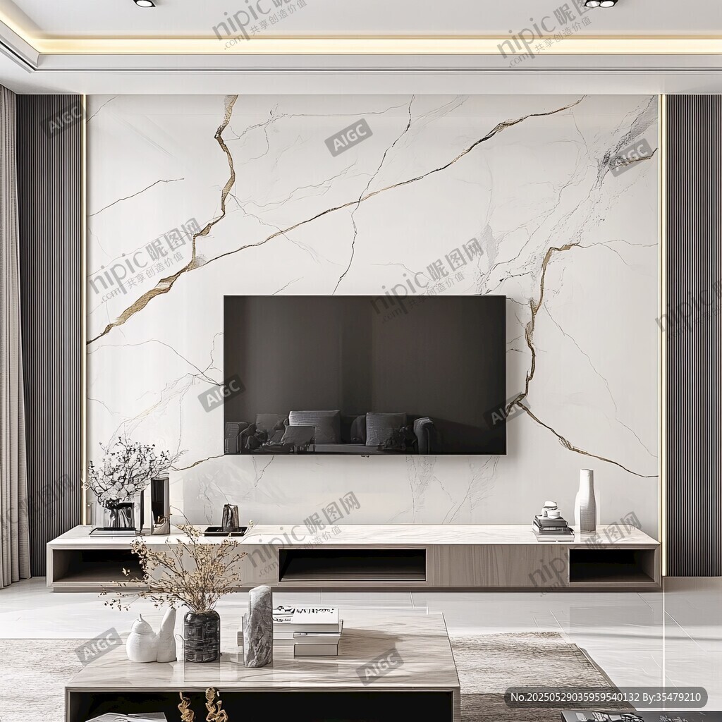 现代简约大理石电视背景墙
