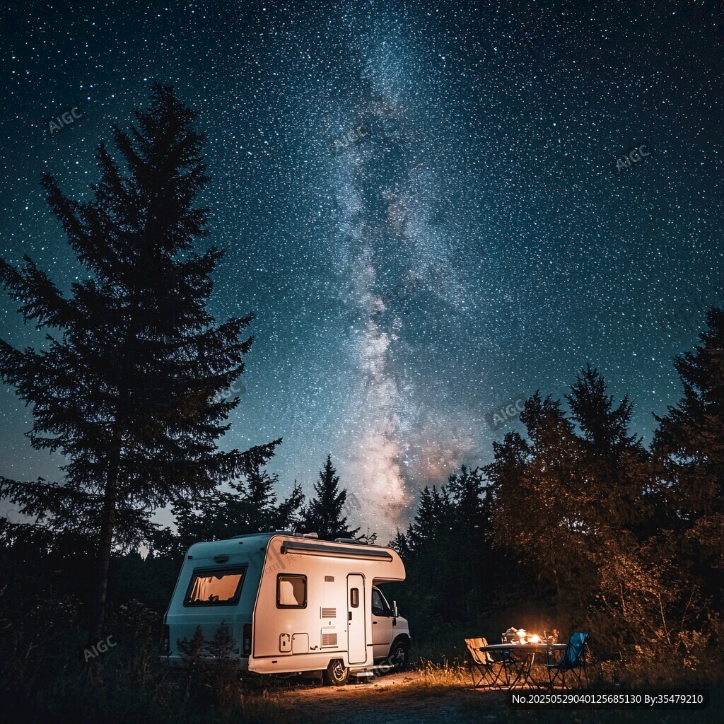 星空下的房车露营浪漫时刻