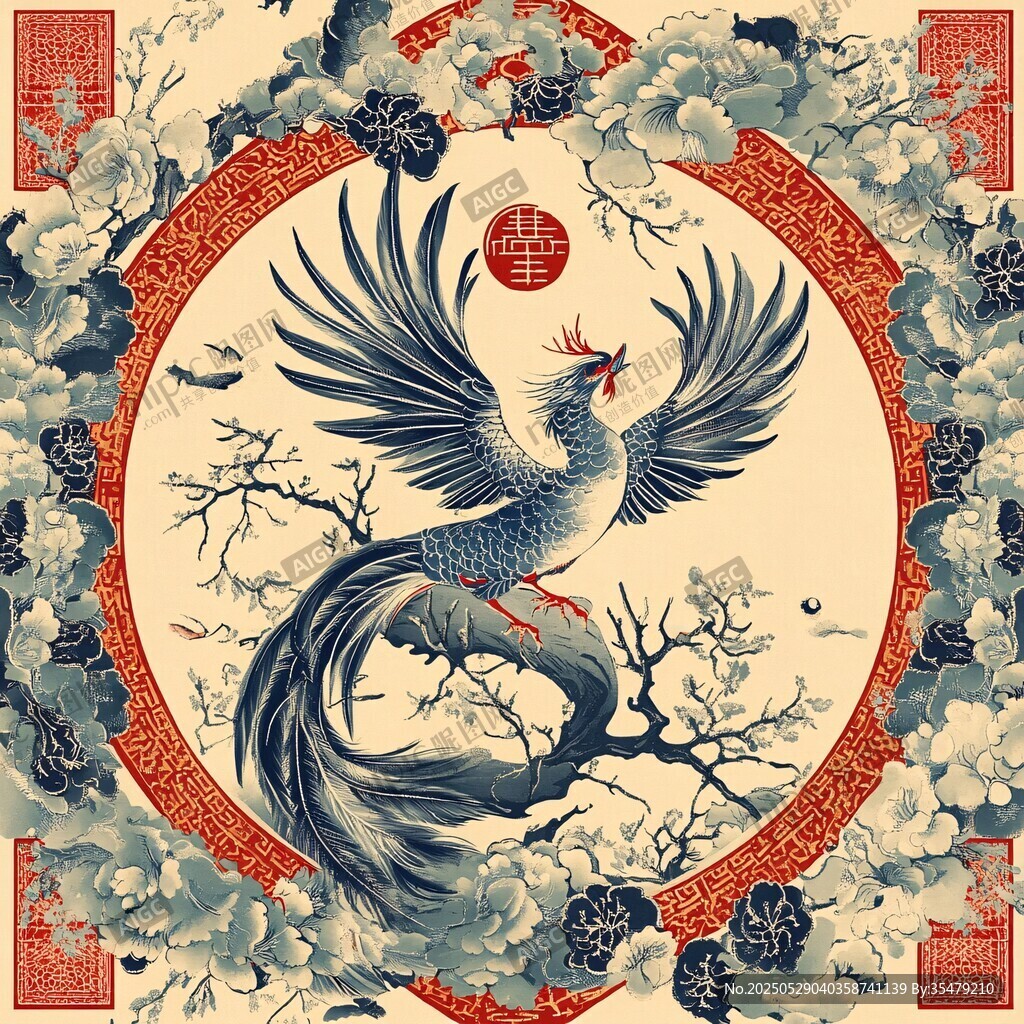 中式凤凰花卉精美图案